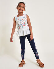 Embroidered Butterfly Top and Leggings Set, White (WHITE), large
