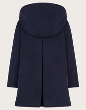 Hooded Round Collar Coat, Blue (NAVY), large