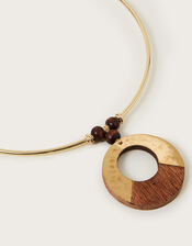 Wooden Circle Pendant Choker Necklace, , large