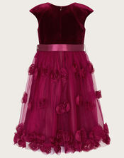 Ottilie 3D Roses Velvet Dress, Red (BURGUNDY), large