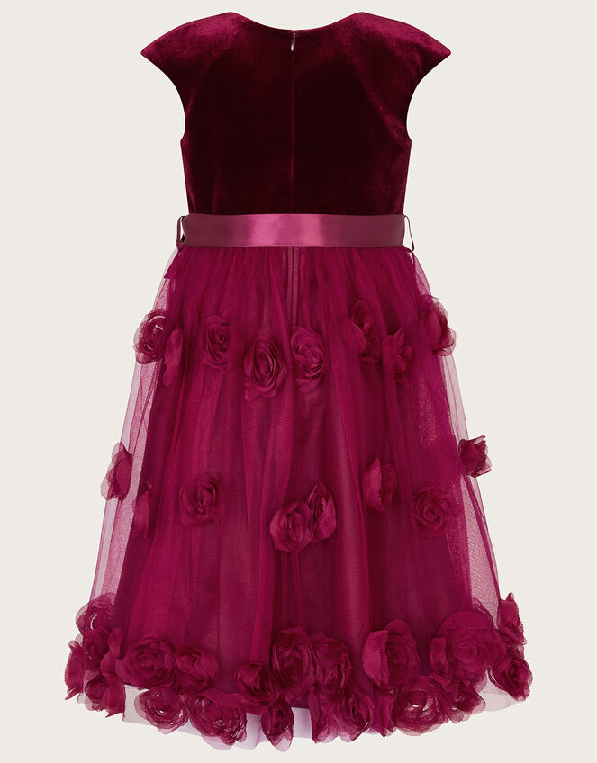 Ottilie 3D Roses Velvet Dress, Red (BURGUNDY), large