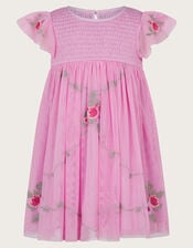 Baby April Shirred Embroidered Dress, Pink (PINK), large