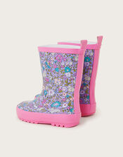 Floral Bunny Print Rain Boots, Multi (MULTI), large