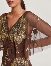 Fia Floral Embellished Dress, Brown (BROWN), large