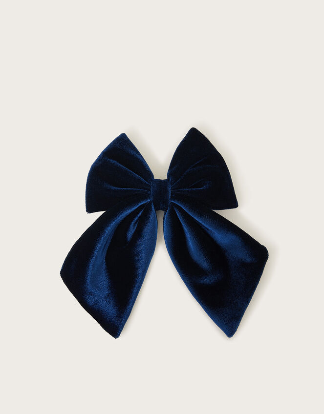 Velvet Bow Hair Clip, Blue (NAVY), large