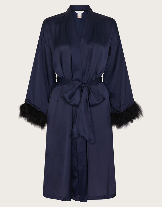 Fia Feather Trim Robe, Blue (NAVY), large