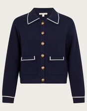 Nicki Collar Knit Jacket, Blue (NAVY), large