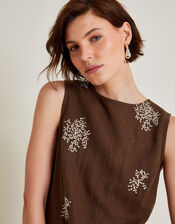 Aria Embroidered Sleeveless Midi Dress, Brown (BROWN), large