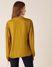 Long Sleeve Satin Blouse, Yellow (OCHRE), large