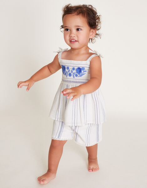 Baby Embroidered Top and Shorts Set, White (WHITE), large