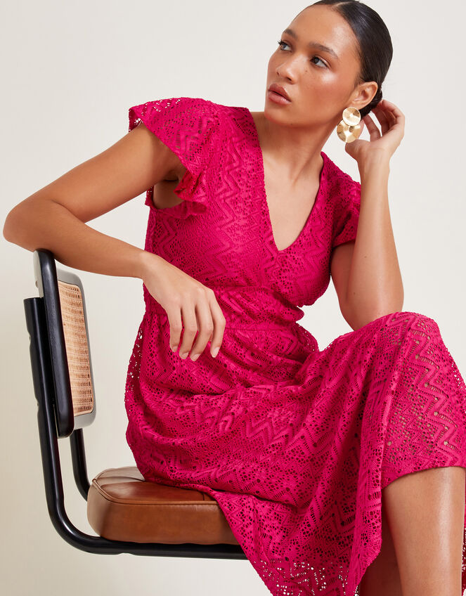 Lo Lace Jersey Ruffle Dress, Pink (PINK), large