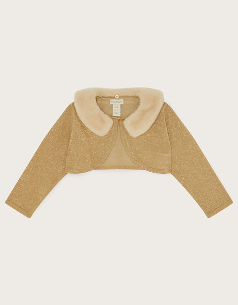 Baby Fluffy Collar Super-Soft Cardigan, Gold (GOLD), large