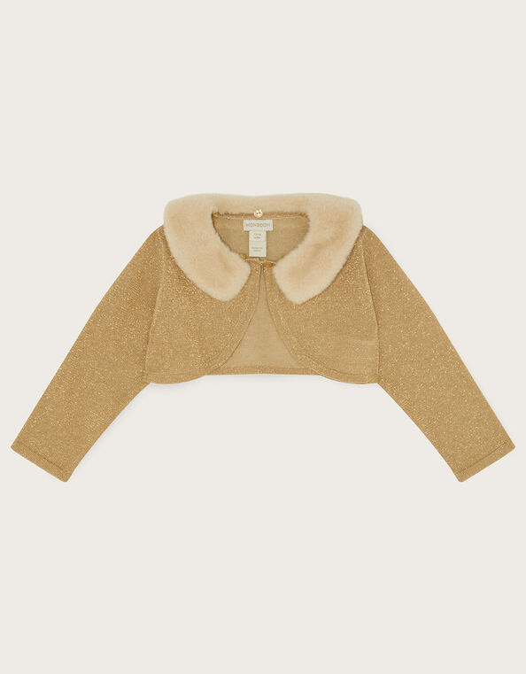 Baby Fluffy Collar Super-Soft Cardigan, Gold (GOLD), large