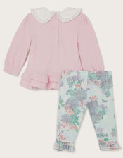 Newborn Rib Collar Top and Floral Leggings Set, Pink (PINK), large