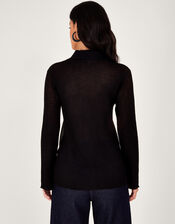 Collared Sheer Cardigan, Black (BLACK), large