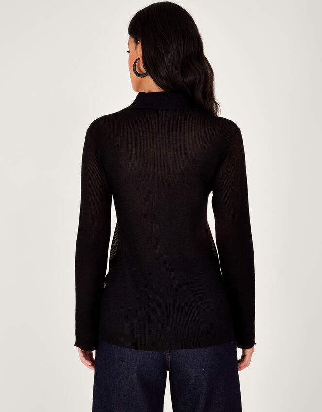 Collared Sheer Cardigan, Black (BLACK), large