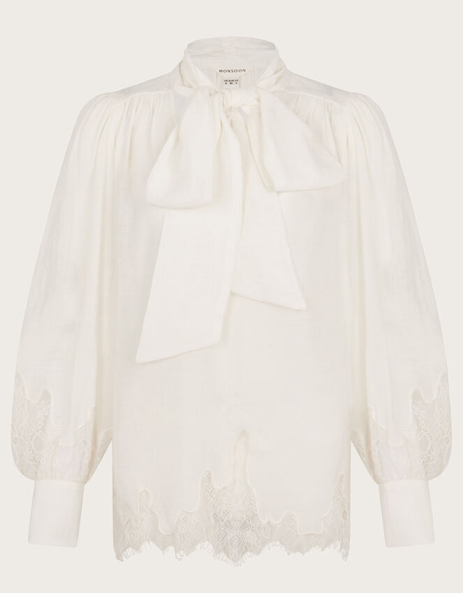 Reece Lacy Pussybow Blouse, Ivory (IVORY), large