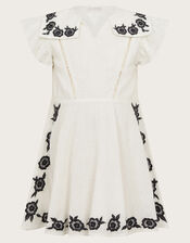 Embroidered Square Collar Dress, White (WHITE), large