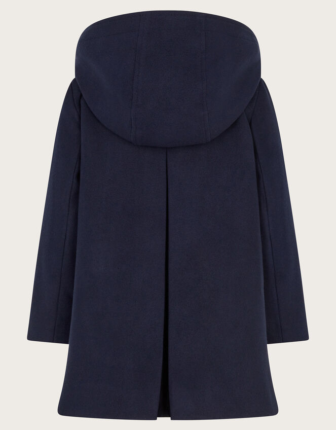 Hooded Round Collar Coat, Blue (NAVY), large