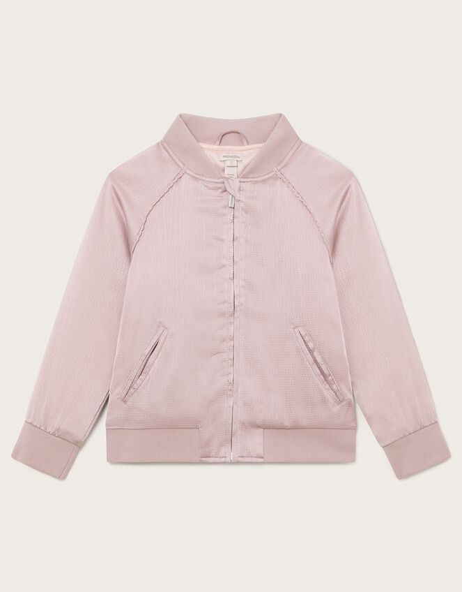 Textured Satin Bomber Jacket, Pink (PALE PINK), large