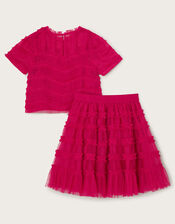 Natalie Ruffle Tulle Top and Skirt Set, Pink (MAGENTA), large