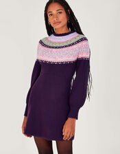 Fair Isle Dress, Purple (PURPLE), large