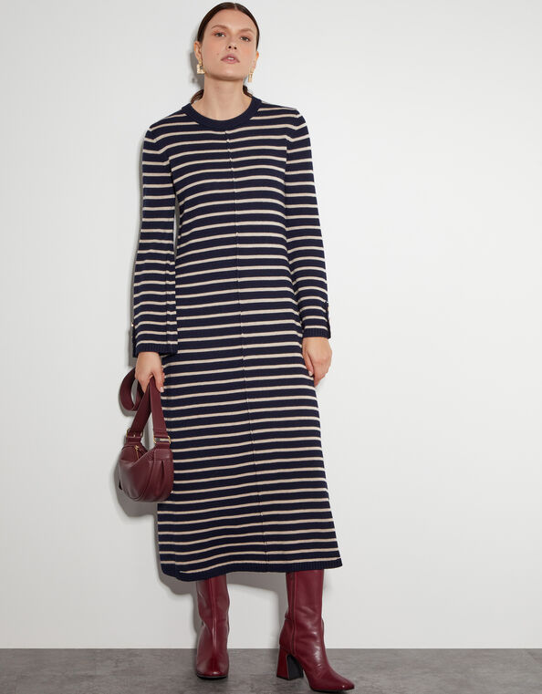 Shaw Stripe Midi Sweater Dress, Blue (NAVY), large