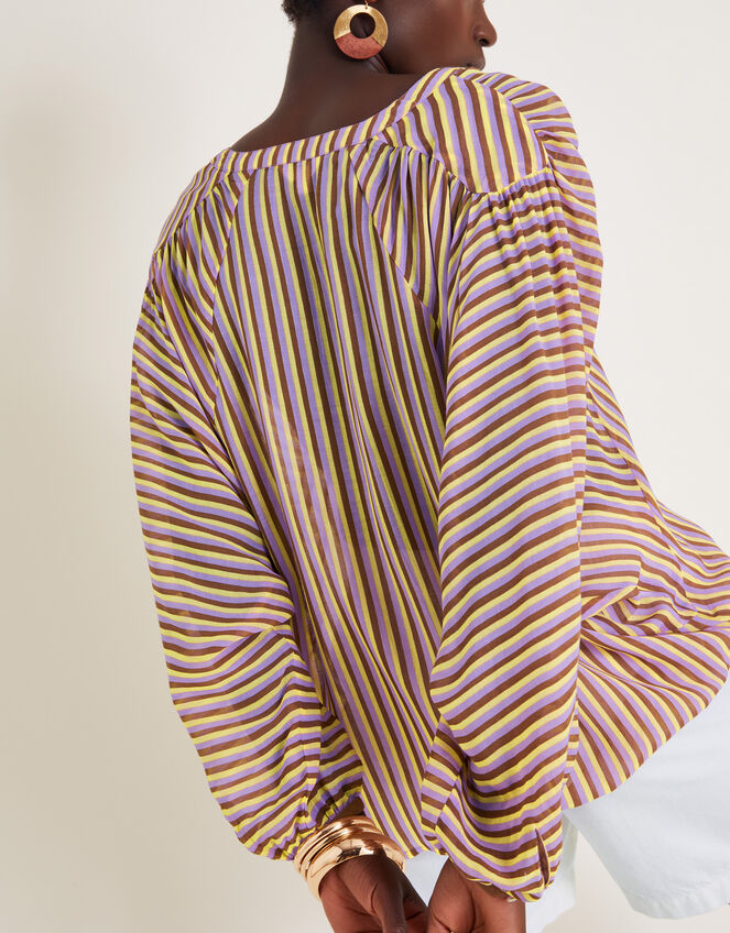 Yazmin Sheer Stripe Blouse, Brown (BROWN), large