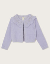 Fluffy Gem Collar Bolero Cardigan, Purple (LILAC), large