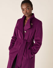 Rita Wrap Collar Long Coat , Purple (PURPLE), large