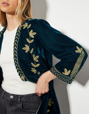 Fiona Embroidered Velvet Jacket, PEACOCK, large