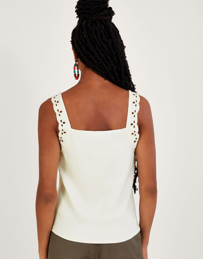 Jersey Cutwork Cami Tank Top, Ivory (IVORY), large
