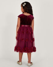 Ottilie 3D Roses Velvet Dress, Red (BURGUNDY), large