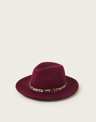 Wool Fedora Hat, Red (BURGUNDY), large