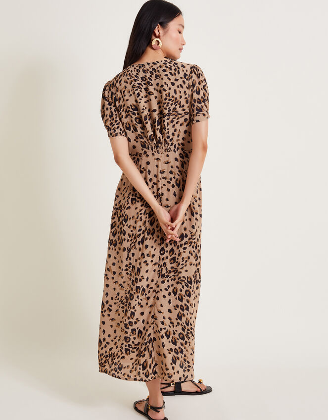Raife Midi Leopard Print Tea Dress, Natural (NATURAL), large