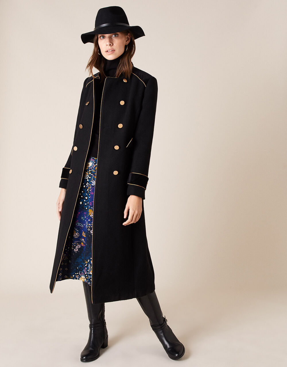 Maddie Military Coat in Wool Blend Black | Women's Coats | Monsoon US.