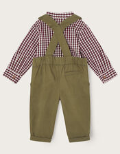 Newborn Gingham Dungarees and Shirt Set, Green (KHAKI), large