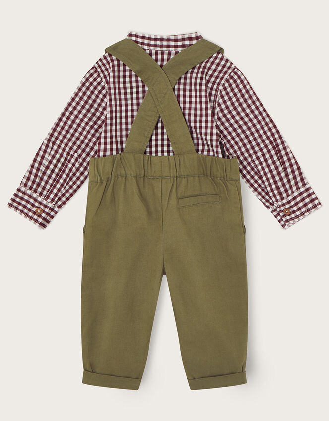 Newborn Gingham Dungarees and Shirt Set, Green (KHAKI), large