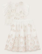 Embellished Butterfly Skirt and Top Set, Ivory (IVORY), large