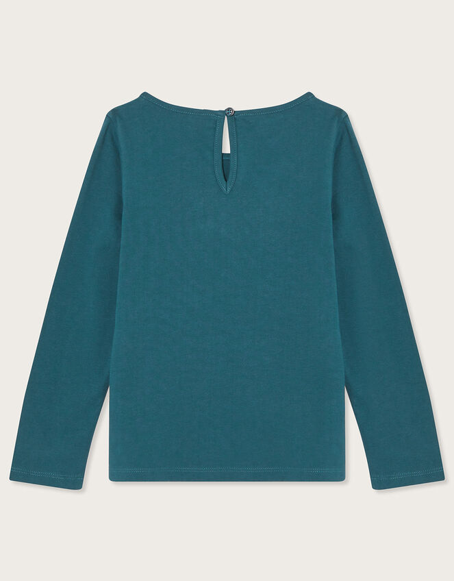 Floral Embroidered Long Sleeve T-Shirt, Teal (TEAL), large