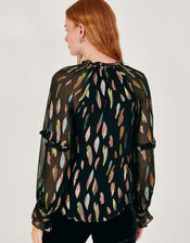 Fenna Feather Print Shirt, Black (BLACK), large