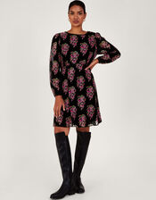 Ruby Paisley Velvet Dress, Black (BLACK), large