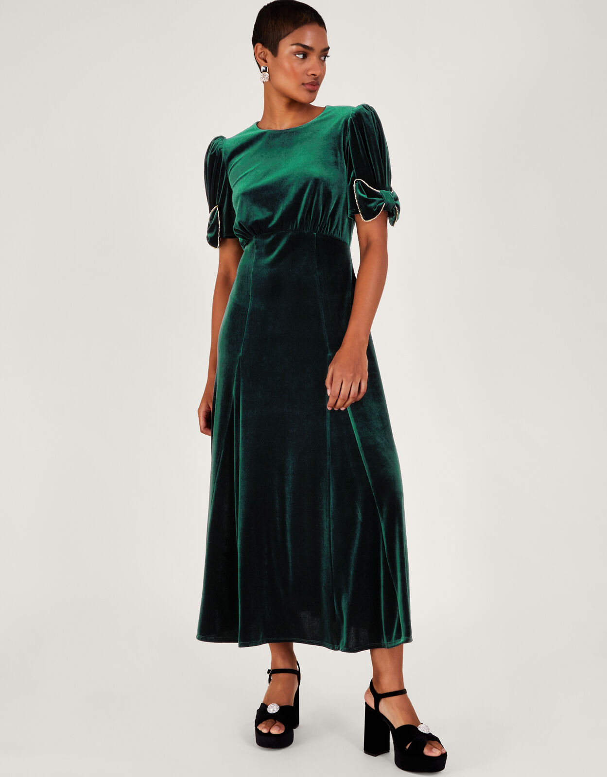 Forest Green Velvet Slit Dress