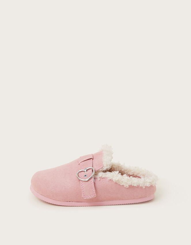 Heart Buckle Suedette Mule Slippers, Pink (PINK), large