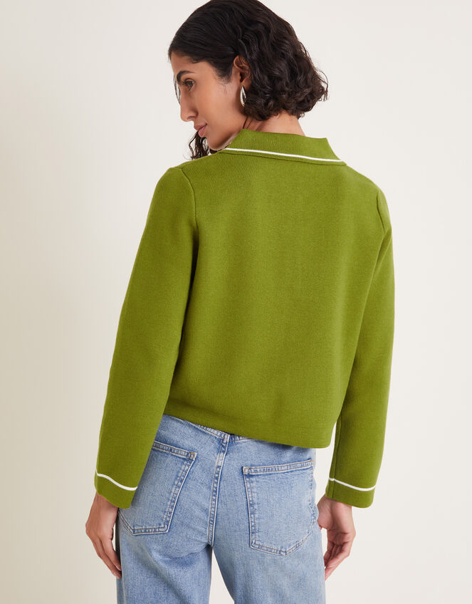 Nicki Collar Knit Jacket, Green (OLIVE), large