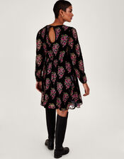 Ruby Paisley Velvet Dress, Black (BLACK), large