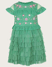 Embroidered Crochet Layered Dress, Green (GREEN), large