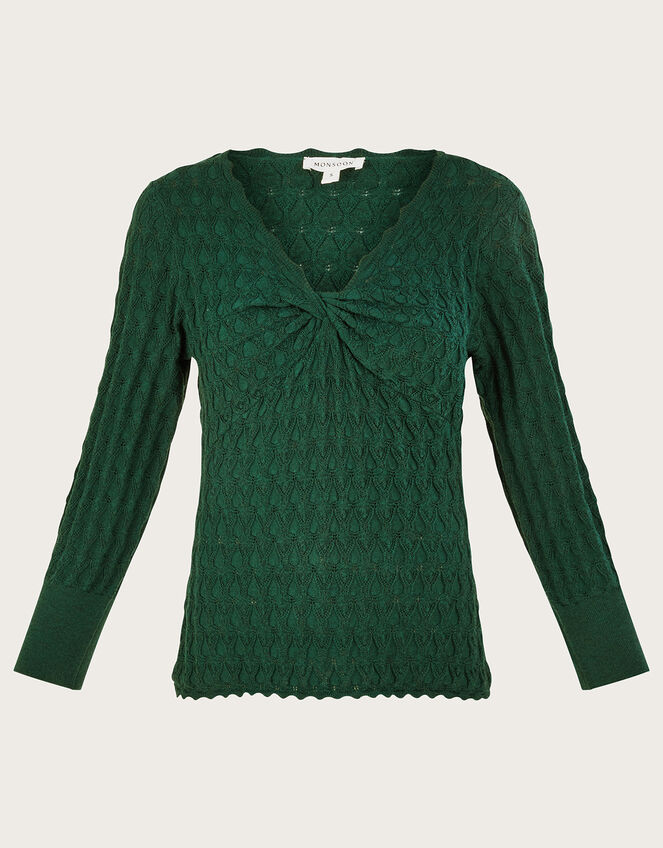 ONLY Embossed Pointelle Knit Sweater in Green