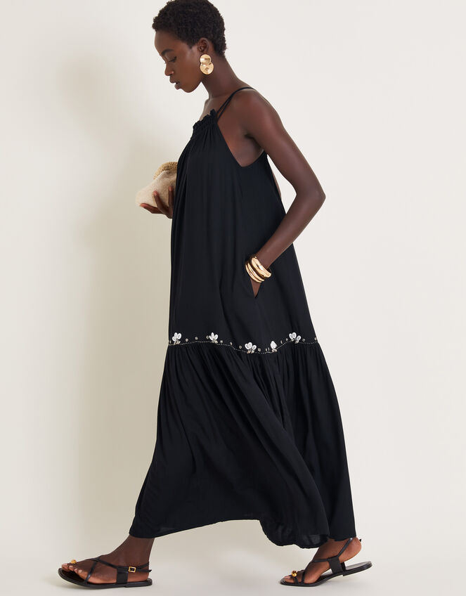 Sia Seashell Sleeveless Midi Dress, Black (BLACK), large