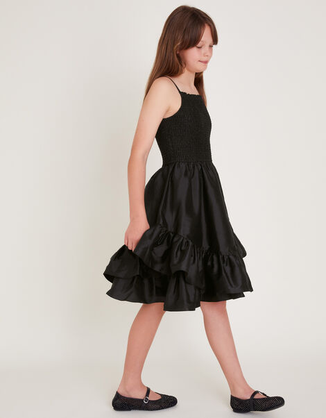 Clariska Smocked Taffeta Prom Dress, Black (BLACK), large